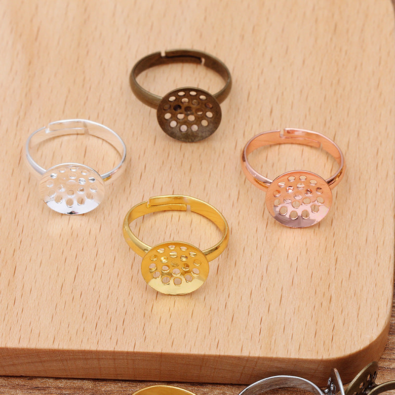 200 Hollow Pad Openable Circle Ring 18KGP 12mm Round Cabochon Blank Base Gemstone Setting