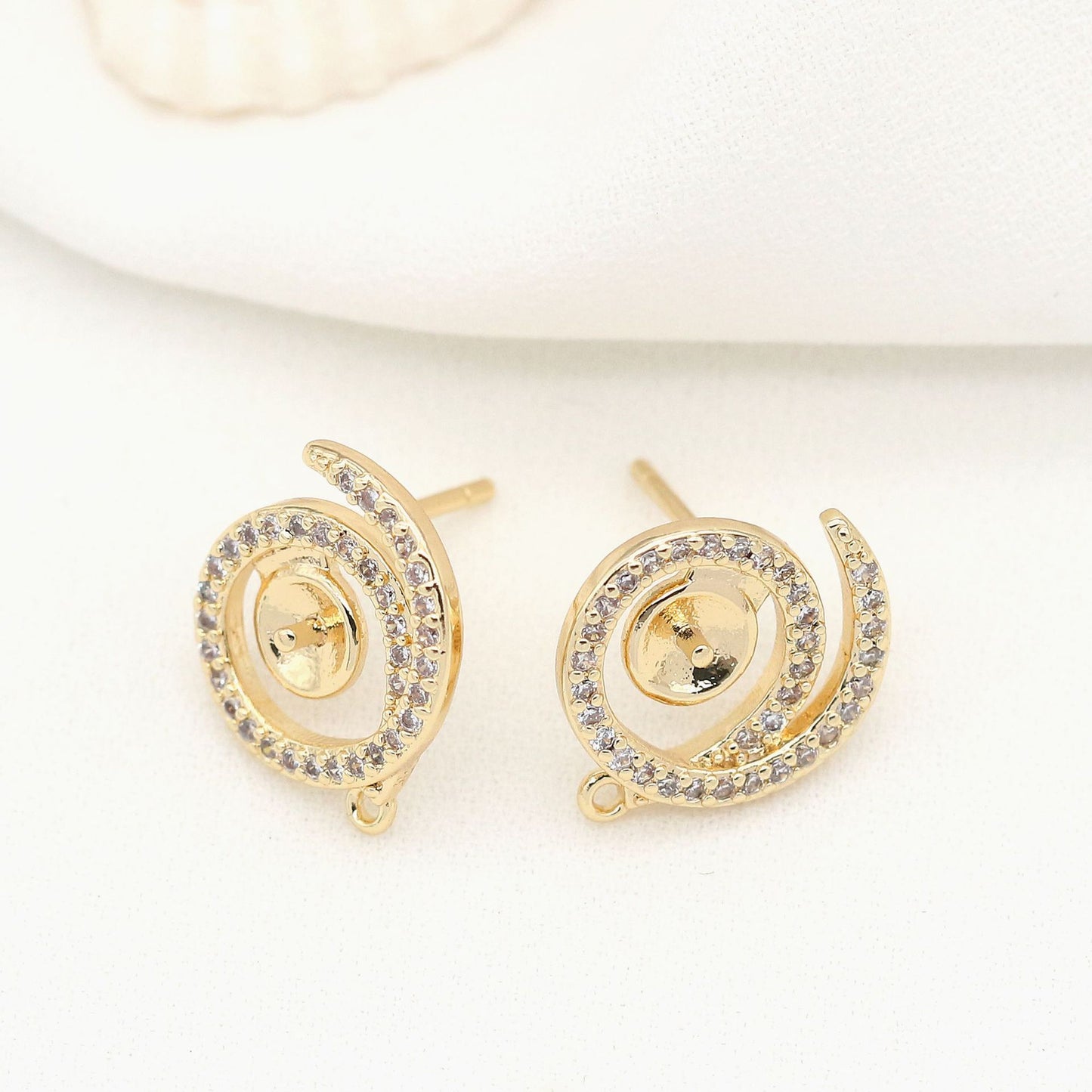 4 boucles d'oreilles à tige en spirale avec boucle ornée de strass 14K GF boucle d'oreille demi-percée perle vierge