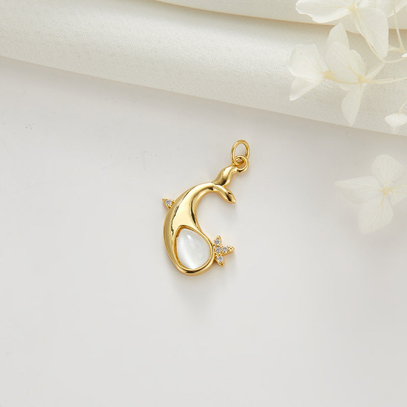 2 Delphin-Charm-Anhänger, Harz, Strass, verziert mit 14-karätigem GF