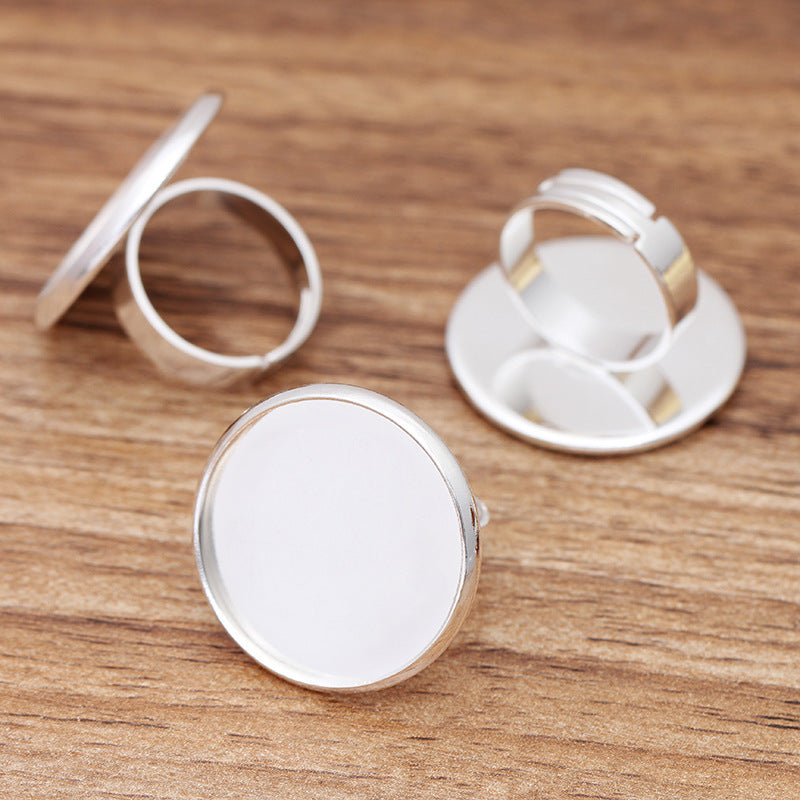 Bague circulaire ouvrable à bord uni, 100, 18KGP, cabochon rond de 25mm, Base vierge, sertissage de pierres précieuses