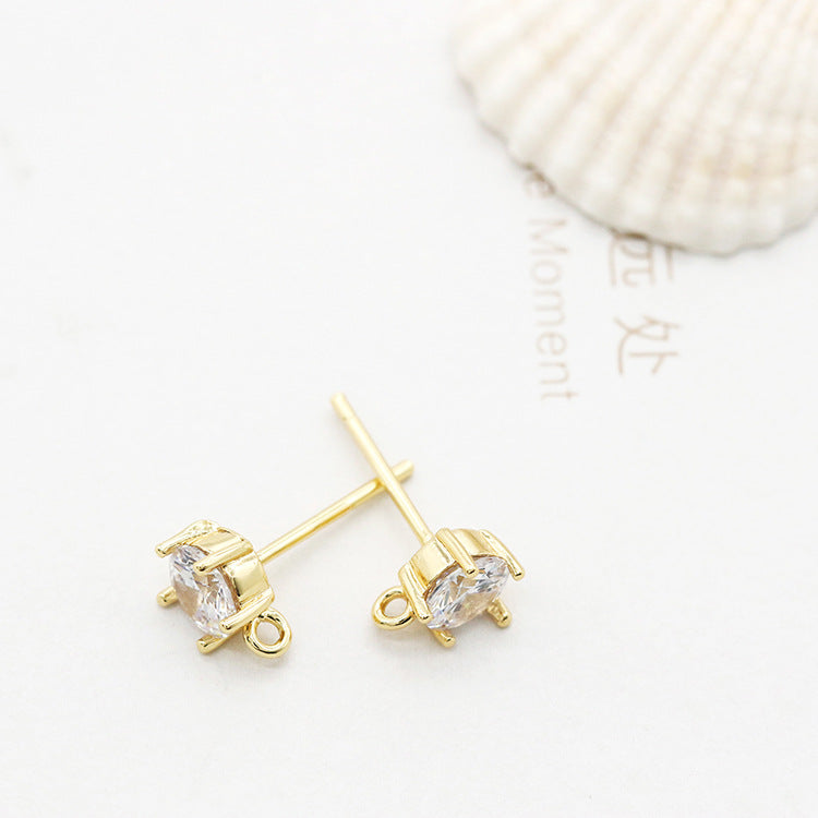 4 boucles d'oreilles à tige en pierre ronde avec boucle d'oreille ornée de strass 14K GF