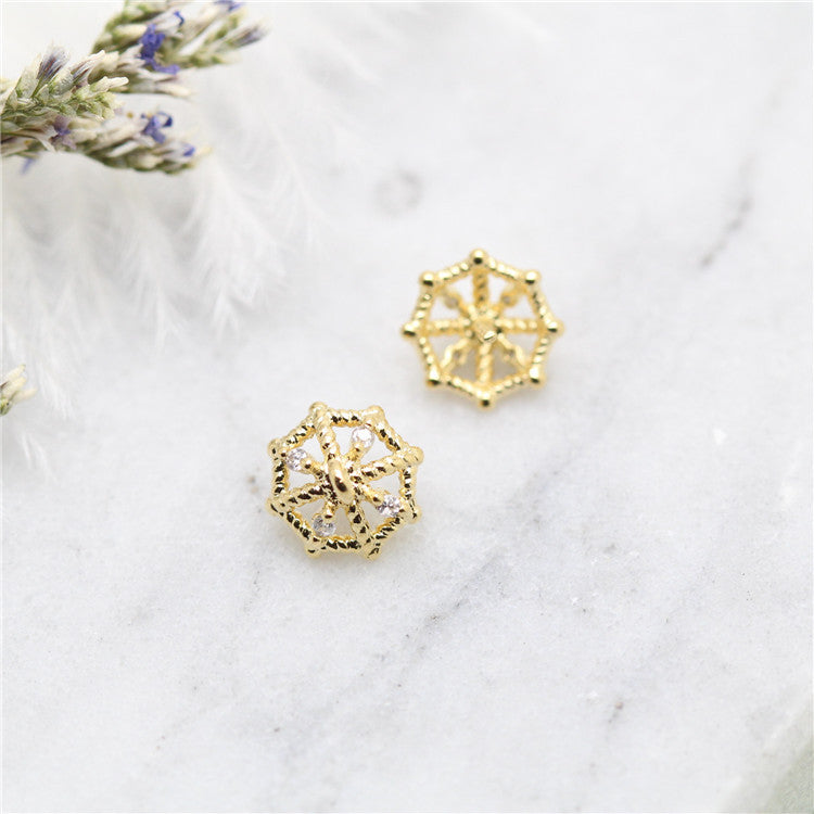 10 pendentif à breloque florale creuse strass embelli 14K GF perle à moitié percée perle vierge