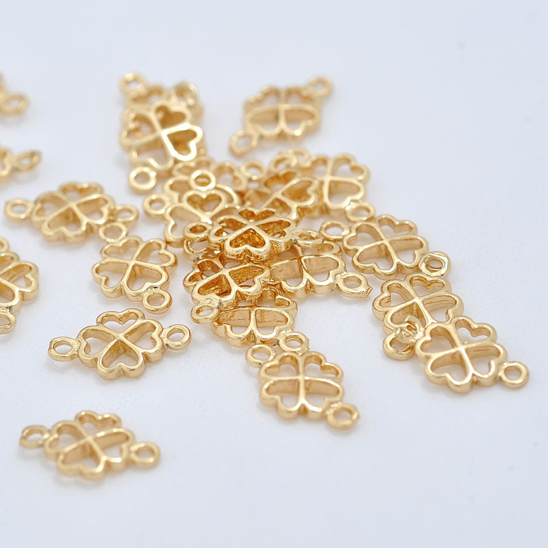 50 connecteur de charme trèfle à quatre feuilles à double boucle 14K GF