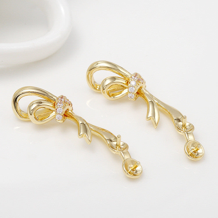 5 Schleifen-Charm-Anhänger mit Strass verziert, 14K GF, halbgebohrte Perle, Rohling