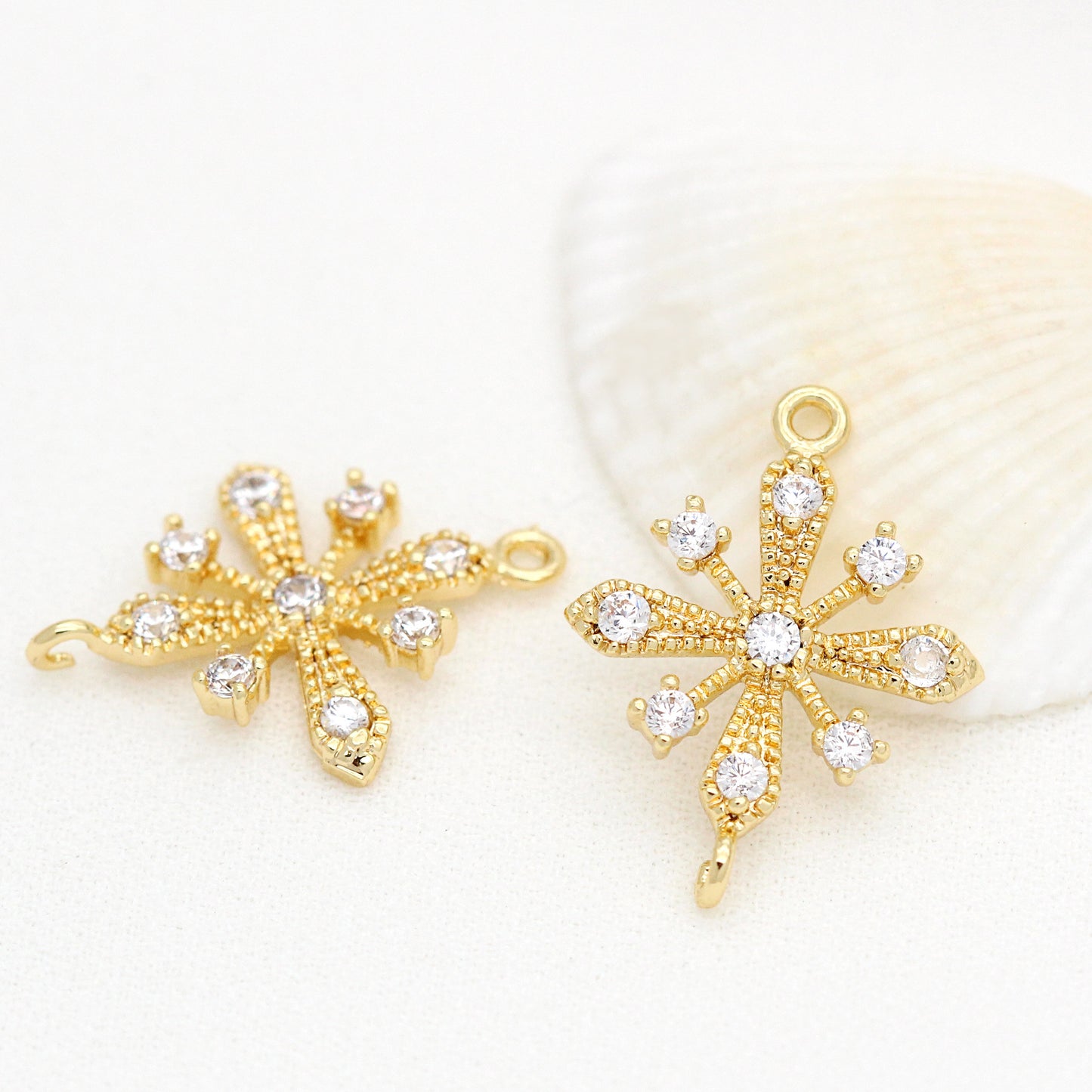 5 connecteur de charme floral de flocon de neige à double boucle orné de strass 14K GF