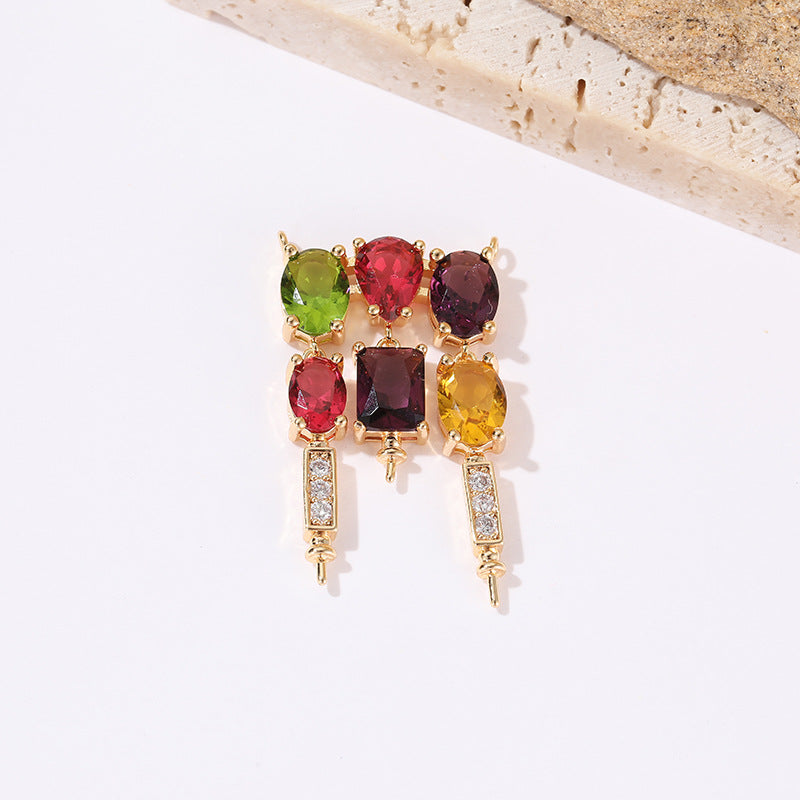 2-Sterne-Rechteck-Stern-Feder-Charm-Anhänger mit Strass verziert, 14K GF, halbgebohrte Perle, Rohling