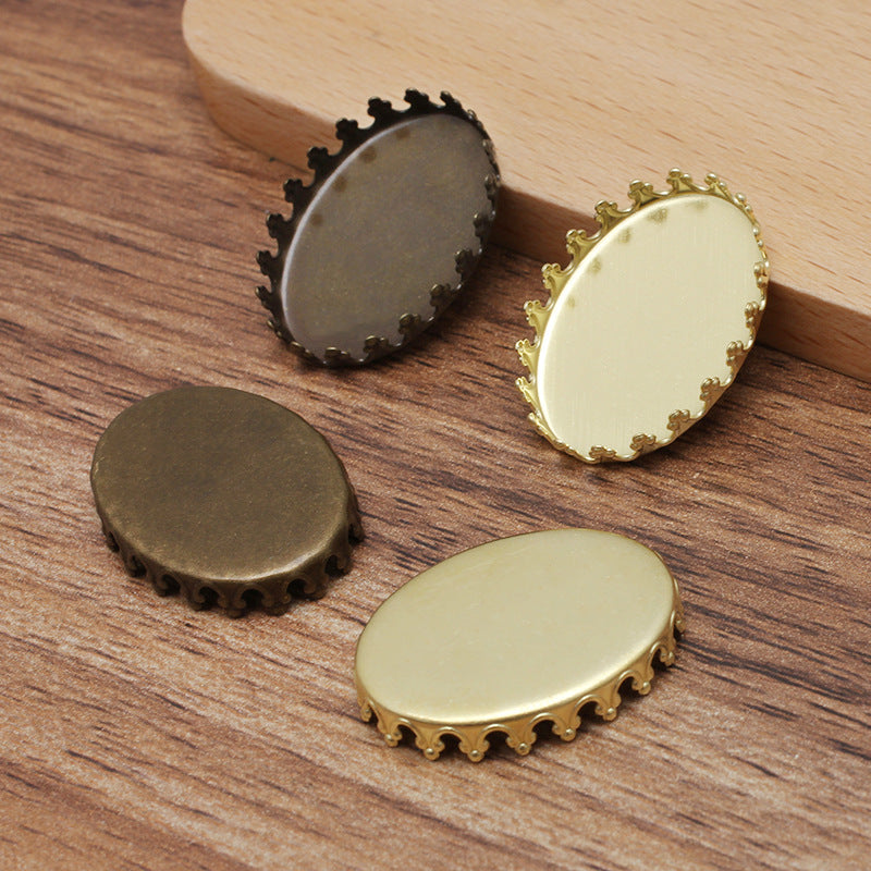 50 Crown Edge Bezel Cup Charm Flat Back Settings 18KGP 13x18mm 18x25mm Oval Cabochon Rhinestone Zircon Gemstone Blank Base