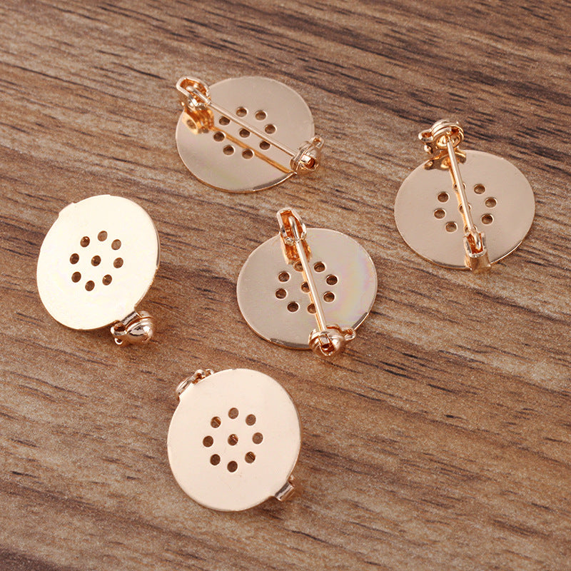 20 broches plates creuses sûres 18KGP, cabochon rond de 17mm, Base vierge, réglage des pierres précieuses