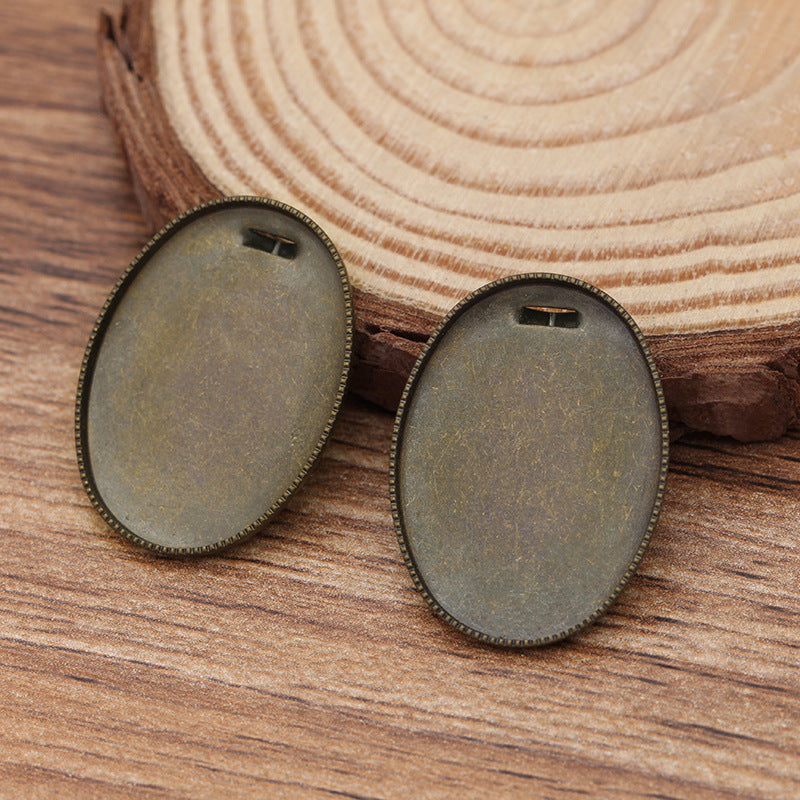 50 boucles au dos, bord dentelé, pendentif à breloque, Bronze Antique, cabochon ovale, Base vierge, réglage des pierres précieuses, 18x25mm