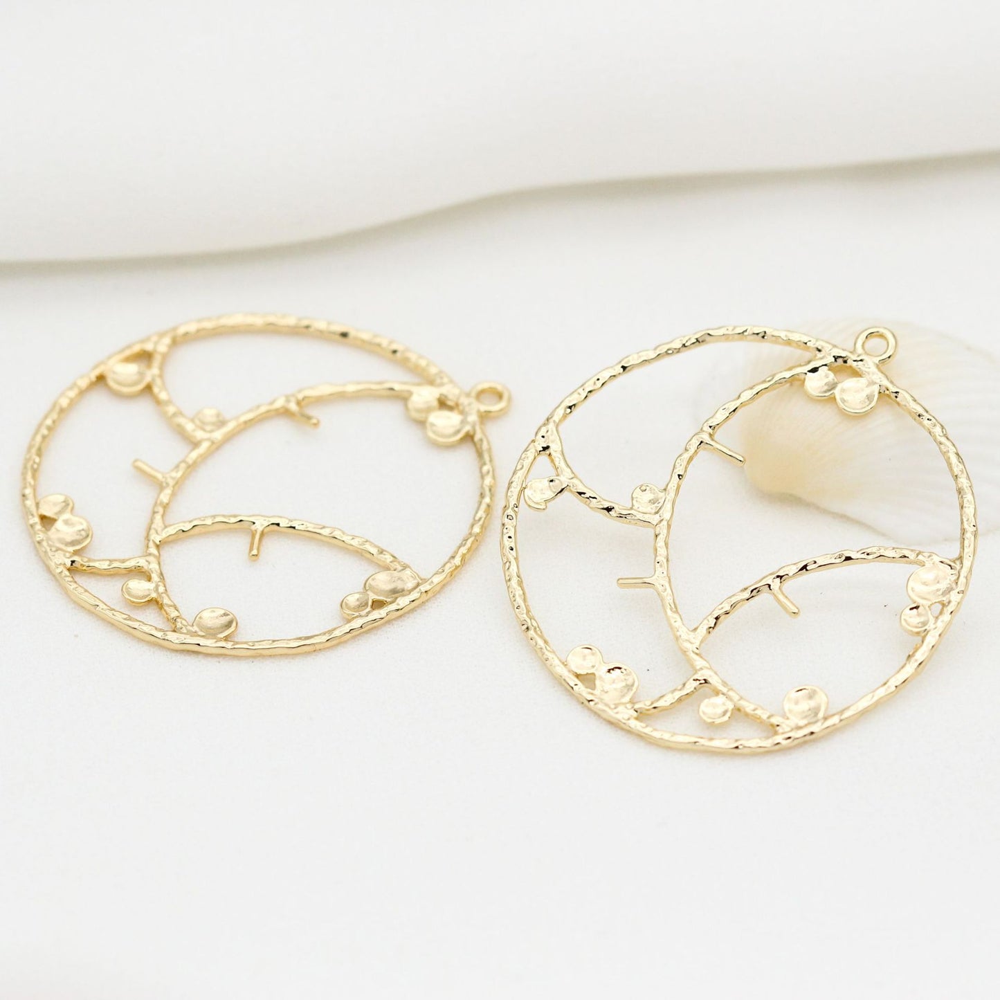 10 pendentif de charme de branche florale ronde 14K GF perle à moitié percée perle vierge