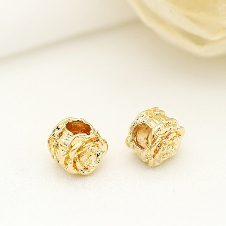 2 breloques en perles florales roses, espaceur de perles 14 carats GF
