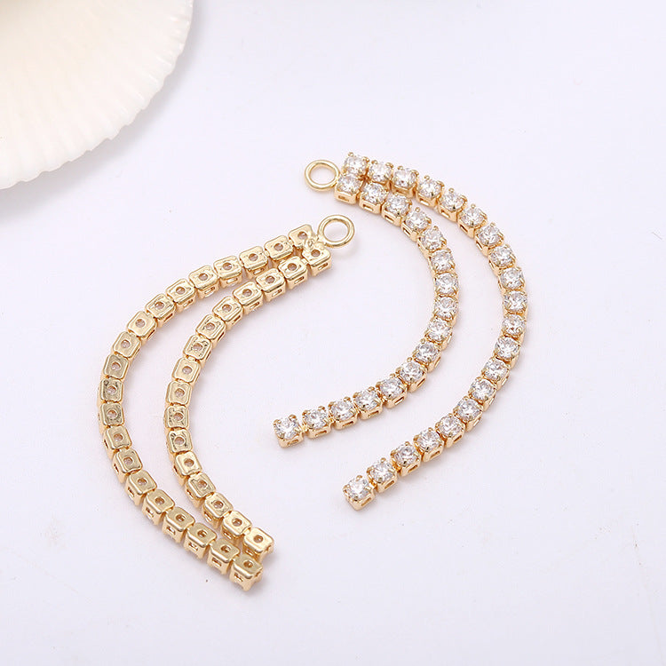 Pendentif à breloque pompon chaîne à 2 griffes orné de strass 14K GF