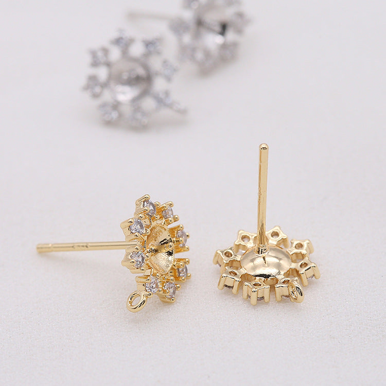 4 boucles d'oreilles florales flocon de neige avec boucle strass embellies 14K GF boucle d'oreille demi-percée perle vierge
