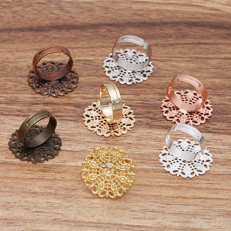 Bague circulaire ouvrable en filigrane Floral, 100, 18KGP, 25mm, cabochon, Base vierge, réglage des pierres précieuses