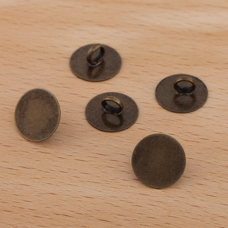 50 Plat Pad Plain Hairstring Boucle Antique Bronze 8mm 10mm 12mm Rond Cabochon Base Vierge Pierre Précieuse Pièce Réglage