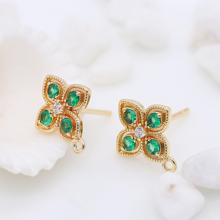 4 boucles d'oreilles à tige florales avec boucles d'oreilles GF 14 carats ornées de strass