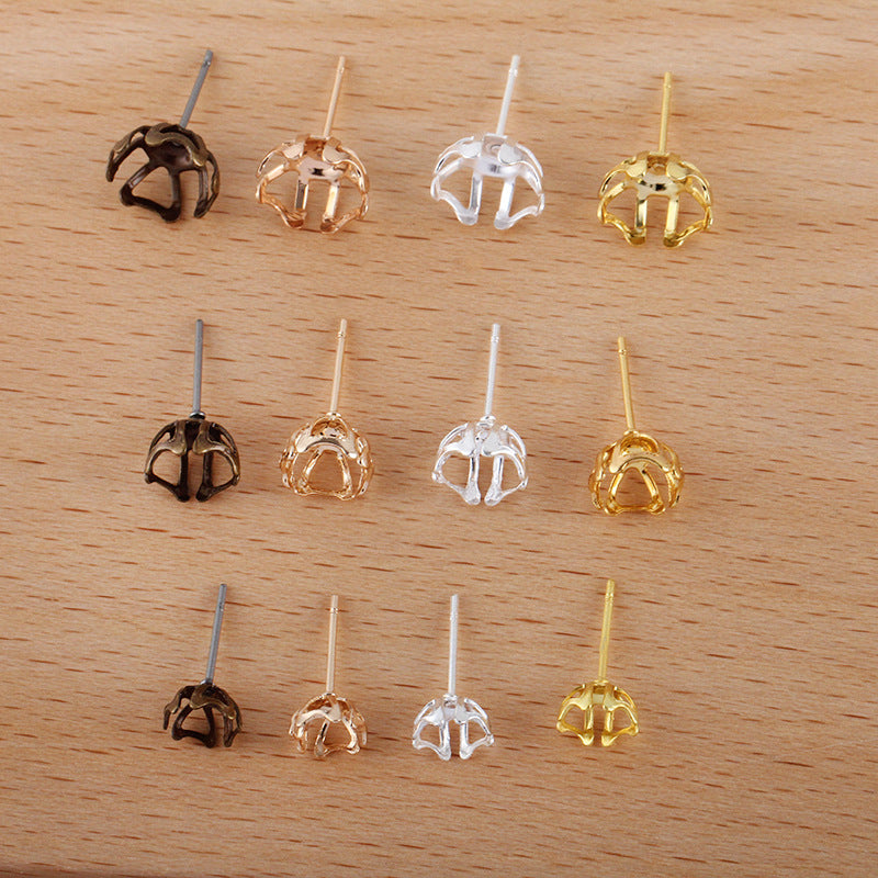 200 filigrane Blumen-Ohrstecker, 18 kg, 6 mm, 8 mm, 10 mm, runde, porenfreie Perlen-Rohlingsbasis, Edelsteinfassung