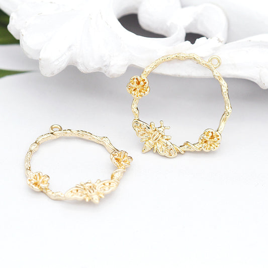 5 pendentif à breloque cercle d'abeille de vigne florale 14K GF