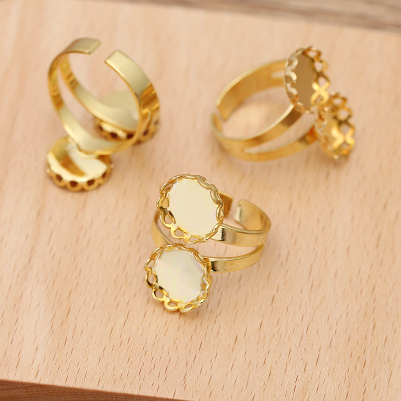 100 Muschelrand-Bezel-Cup-Ring 18KGP 12mm Doppelrund-Cabochon-Rohling-Basis-Edelsteinfassung