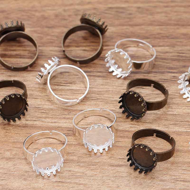 200 Crown Edge Bezel Cup Openable Circle Ring Silver Plated 12mm 15mm 20mm Round Cabochon Blank Base Gemstone Setting