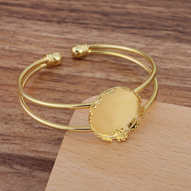 Bracelet à 5 bords de couronne, coupe à deux rangées, cercle ouvert, 18KGP, cabochon rond de 20mm, Base vierge, réglage des pièces de pierres précieuses