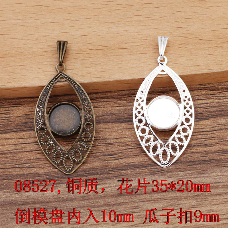 200 Floral Charm Pendant 18KGP 8mm 10mm 12mm Round Cabochon Blank Base Gemstone Piece Setting