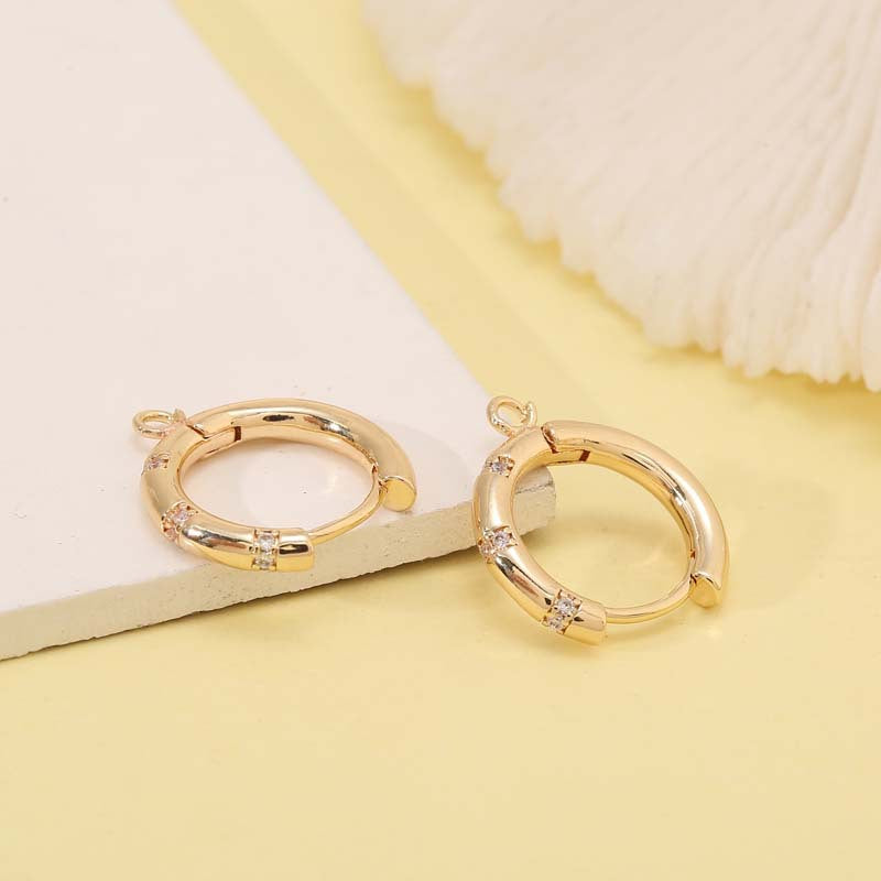 4 Round Hoop Earrings with Loop Rhinestone Embellished 14K GF Earing