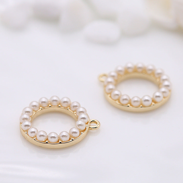 Pendentif à breloque 2 cercles ronds orné de perles 14K GF