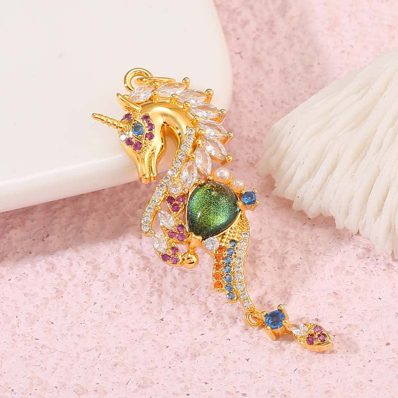 2 Unicorn Charm Pendant Resin Rhinestone Embellished 14K GF