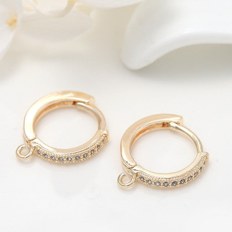 4 Round Hoop Earrings with Loop Rhinestone Embellished 14K GF Earing
