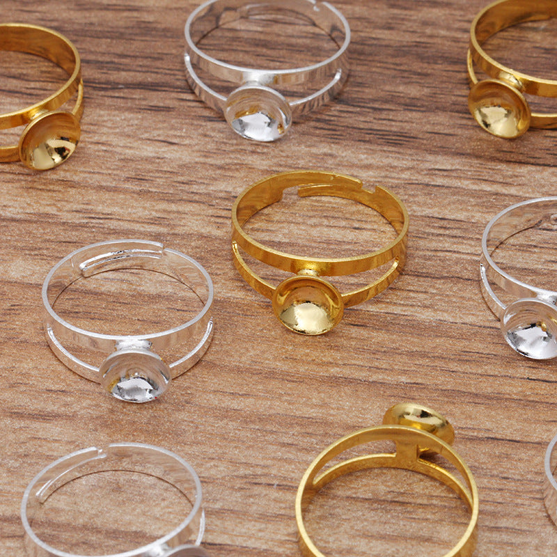 200 bague circulaire ouvrante 18KGP 8mm, perle ronde non poreuse, Base vierge, sertissage de pierres précieuses