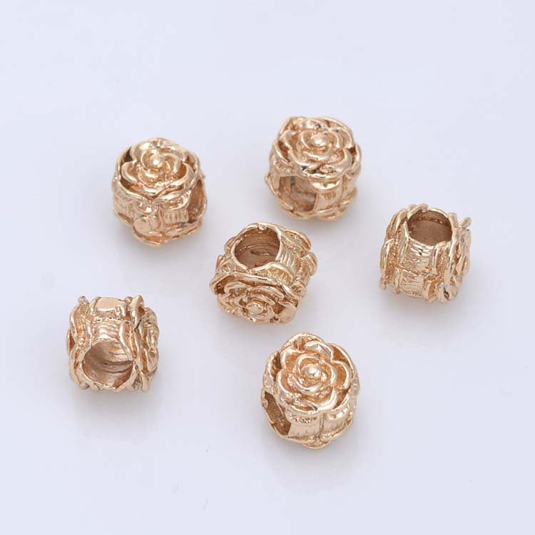 20 perles florales à gros trous 14K GF, entretoise de perles de charme