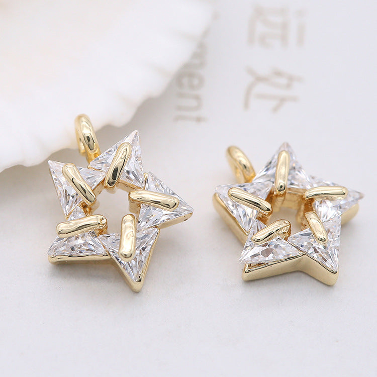 Pendentif à breloque 2 étoiles orné de strass 14K GF