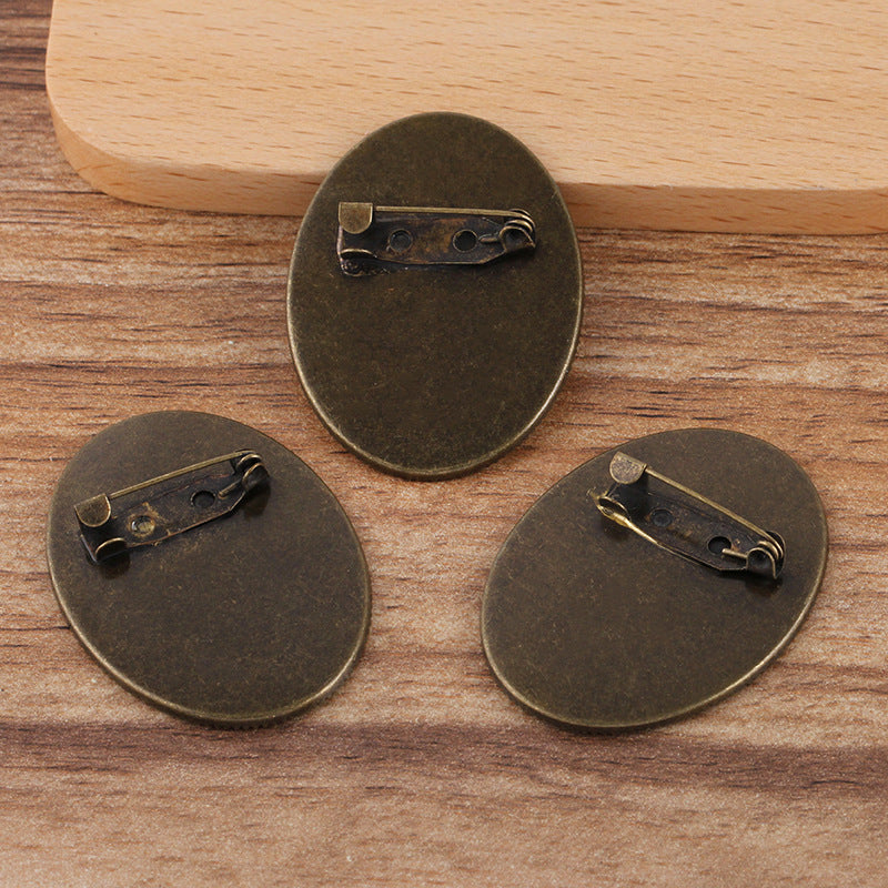 100 Serrated Edge Bezel Cup Safe Brooch Pin Antique Bronze 30x40mm Oval Cabochon Blank Base Gemstone Piece Setting