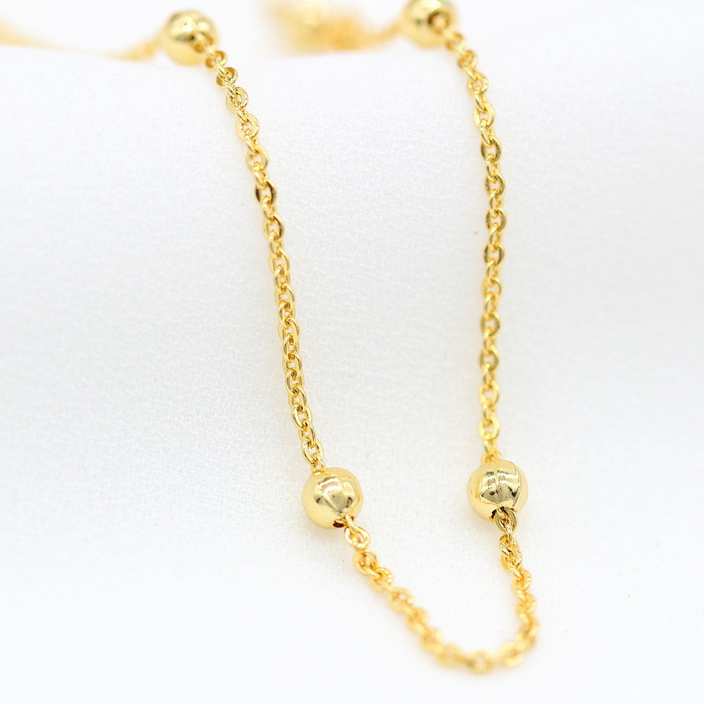 Chaîne de câble mince à maillons plats plats en perles rondes de 2 mètres 14K GF