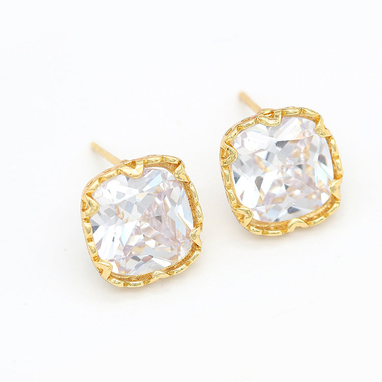 4 boucles d'oreilles rectangulaires à tige ornées de strass 14K GF