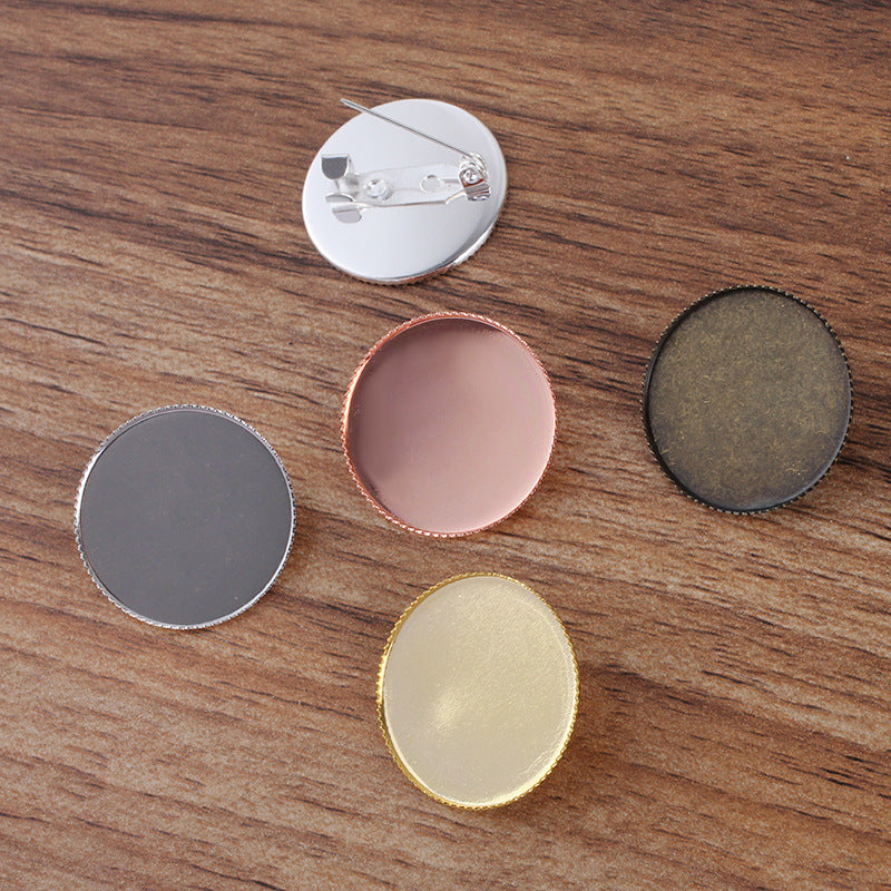 50 Serrated Edge Bezel Cup Safe Brooch Pin 18KGP 20mm 25mm 30mm Round Cabochon Blank Base Gemstone Piece Setting