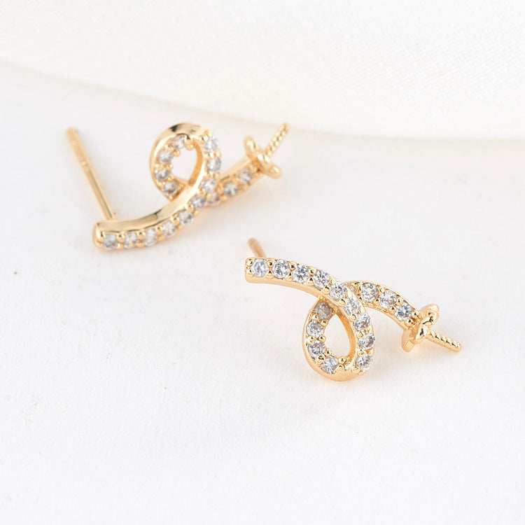 4 boucles d’oreilles à tige de vigne torsadées ornées de strass 14K GF boucle d’oreille à moitié percée perle vierge