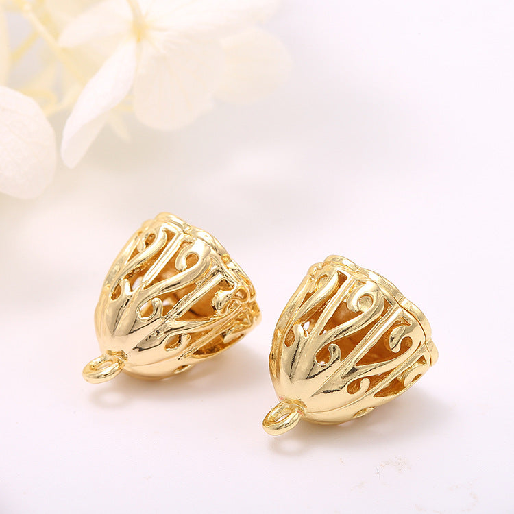 2 Hollow Lotus Seedpod Charm Pendant 14K GF