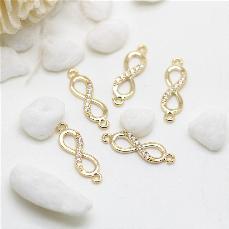 10 connecteurs de charme infini à double boucle ornés de strass 14K GF