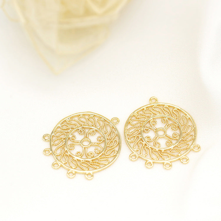 10 pendentifs à breloques ronds creux à boucles multiples, pièce florale, 14K GF