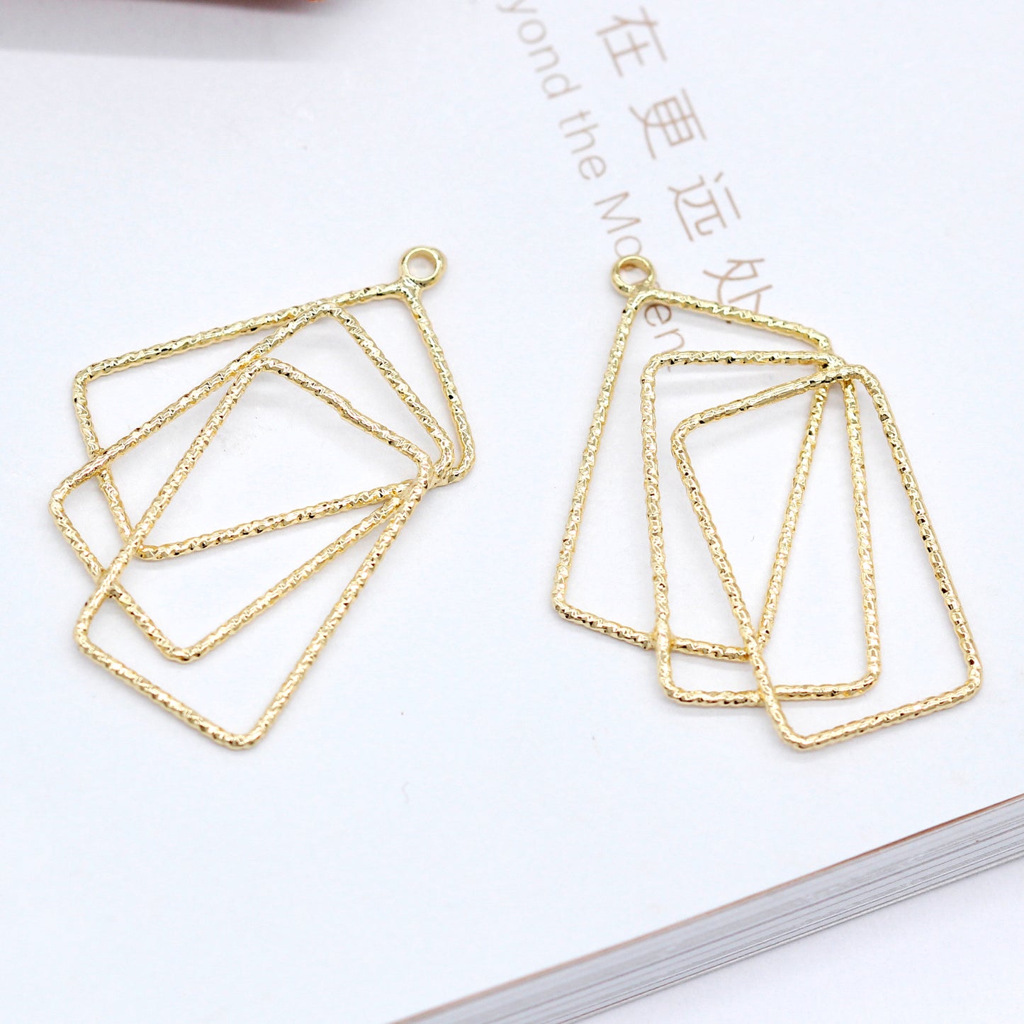 20 pendentif à breloque trois cercles rectangulaires fondants 14K GF