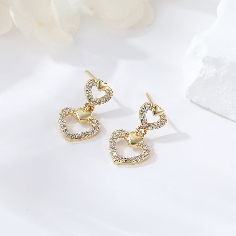 4 boucles d'oreilles à tige en forme de cœur et d'arbre de Noël en forme de feuille d'érable 14 carats GF ornées de strass