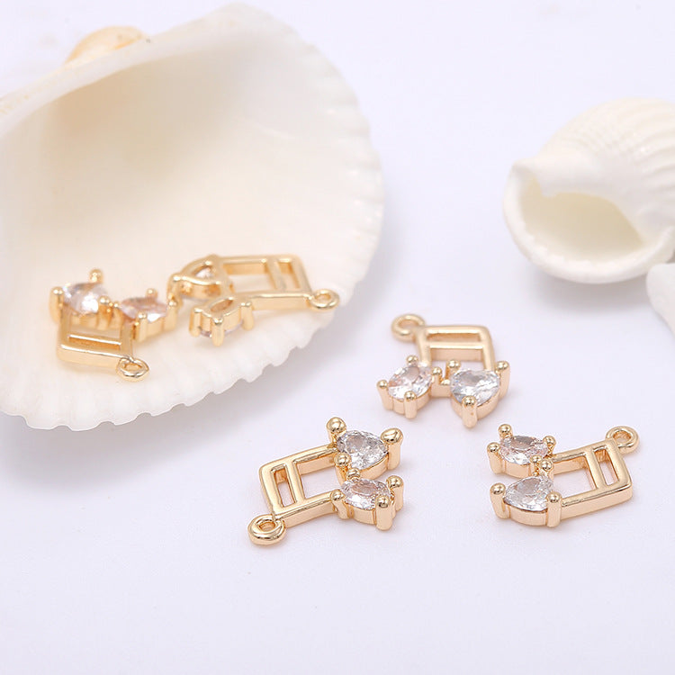 10 Music Sign Charm Pendant Double Looped Link Stud Earrings Rhinestone Embellished 14K GF