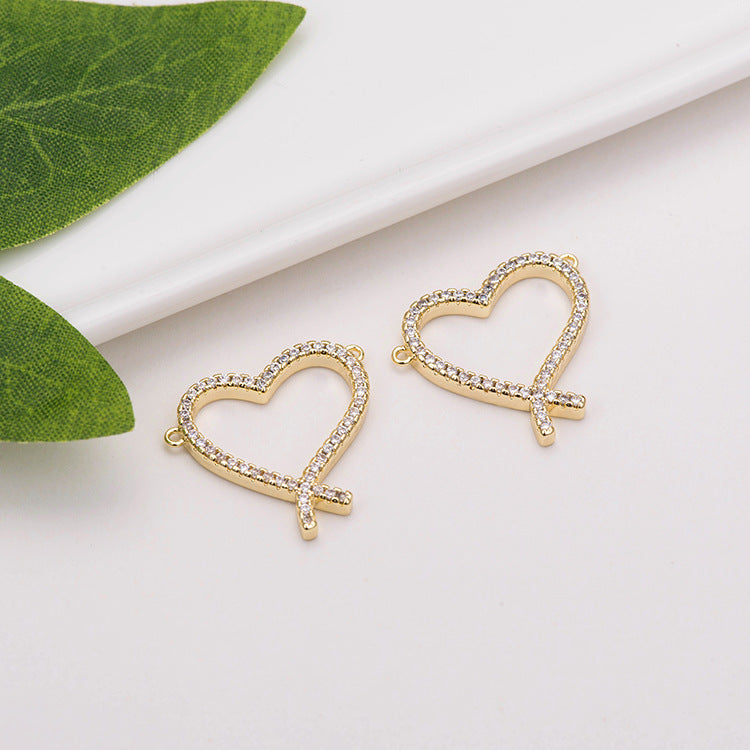 2 connecteurs de charme en forme de cercle de cœur à double boucle ornés de strass 14K GF