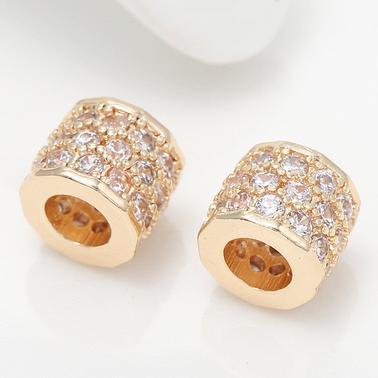 2 gros trous cylindre colonne perle 14K GF charme strass embelli perles entretoise