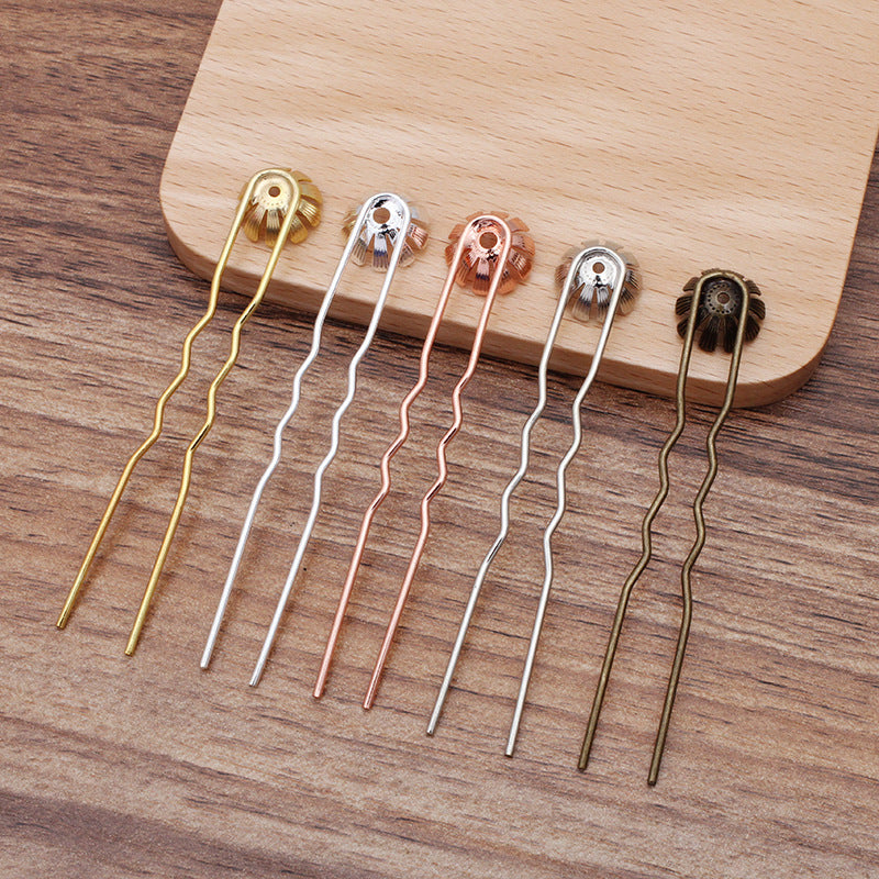 20 breloques florales fourchette à cheveux épingle à cheveux 18KGP 10mm perle ronde non poreuse réglage de perles de pierres précieuses vierges