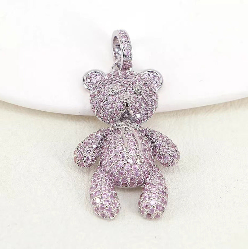 Pendentif à breloque 2 ours orné de strass 14K GF