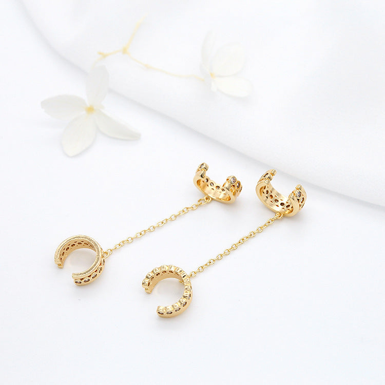 4 boucles d'oreilles en forme de cercle ouvert, câble, maillon de chaîne, enfileur, strass ornés de strass, 14K GF