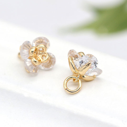 2 connecteurs de charme floral à double boucle ornés de strass 14K GF
